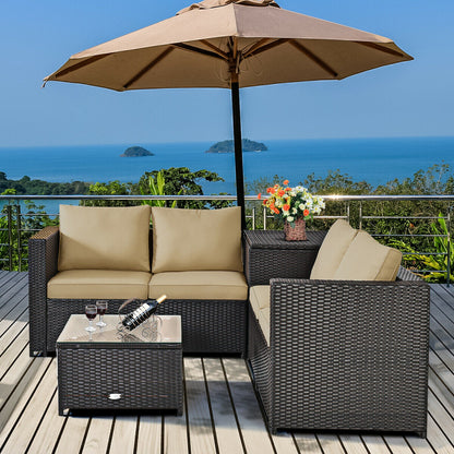 4 Pieces Outdoor Patio Rattan Furniture Set with Cushioned Loveseat and Storage Box, Brown Outdoor Sectionals at Gallery Canada