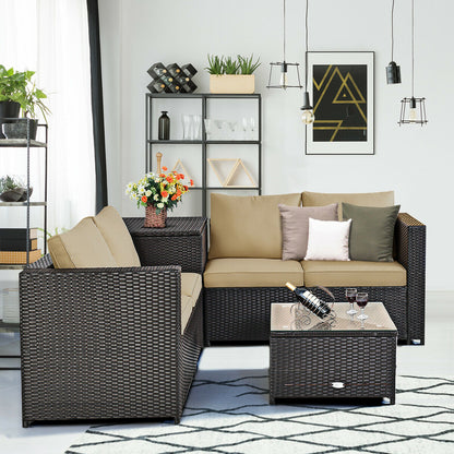 4 Pieces Outdoor Patio Rattan Furniture Set with Cushioned Loveseat and Storage Box, Brown Outdoor Sectionals at Gallery Canada