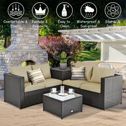 4 Pieces Outdoor Patio Rattan Furniture Set with Cushioned Loveseat and Storage Box, Brown Outdoor Sectionals at Gallery Canada