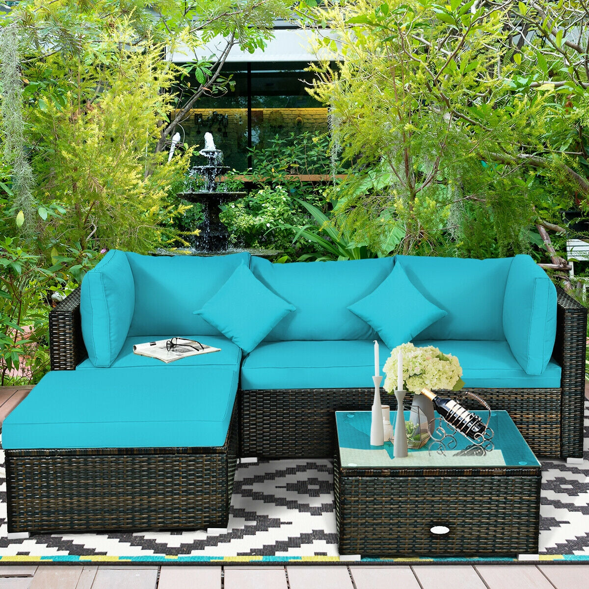 5 Pc Outdoor Patio Rattan Furniture Set, Turquoise Outdoor Sectionals at Gallery Canada