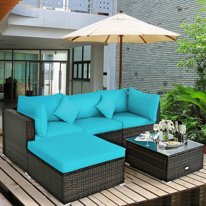 5 Pc Outdoor Patio Rattan Furniture Set, Turquoise Outdoor Sectionals at Gallery Canada