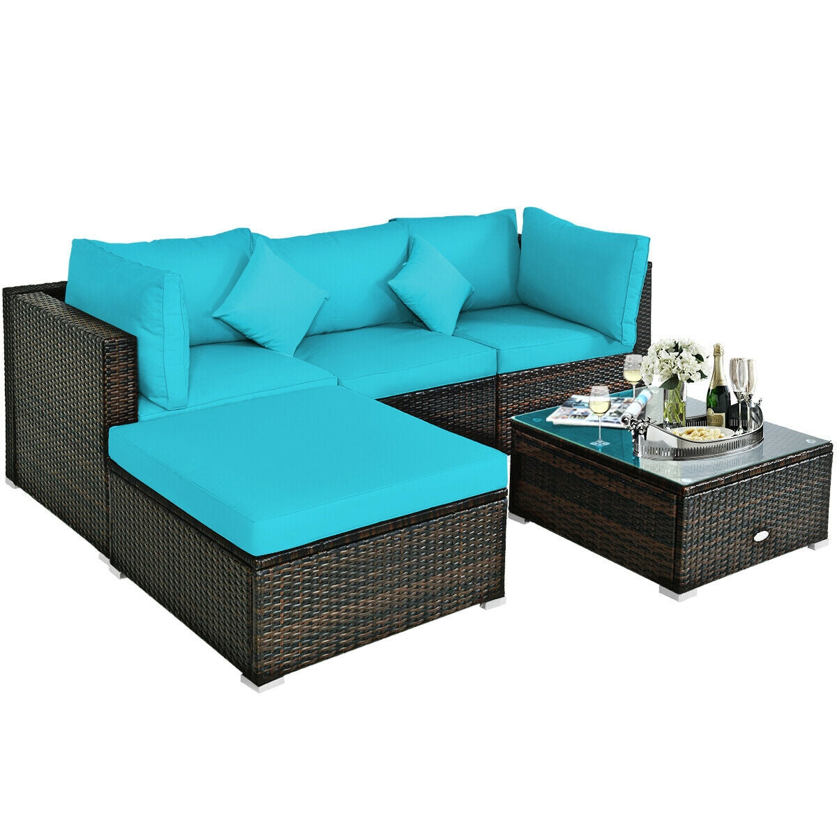 5 Pc Outdoor Patio Rattan Furniture Set, Turquoise Outdoor Sectionals at Gallery Canada