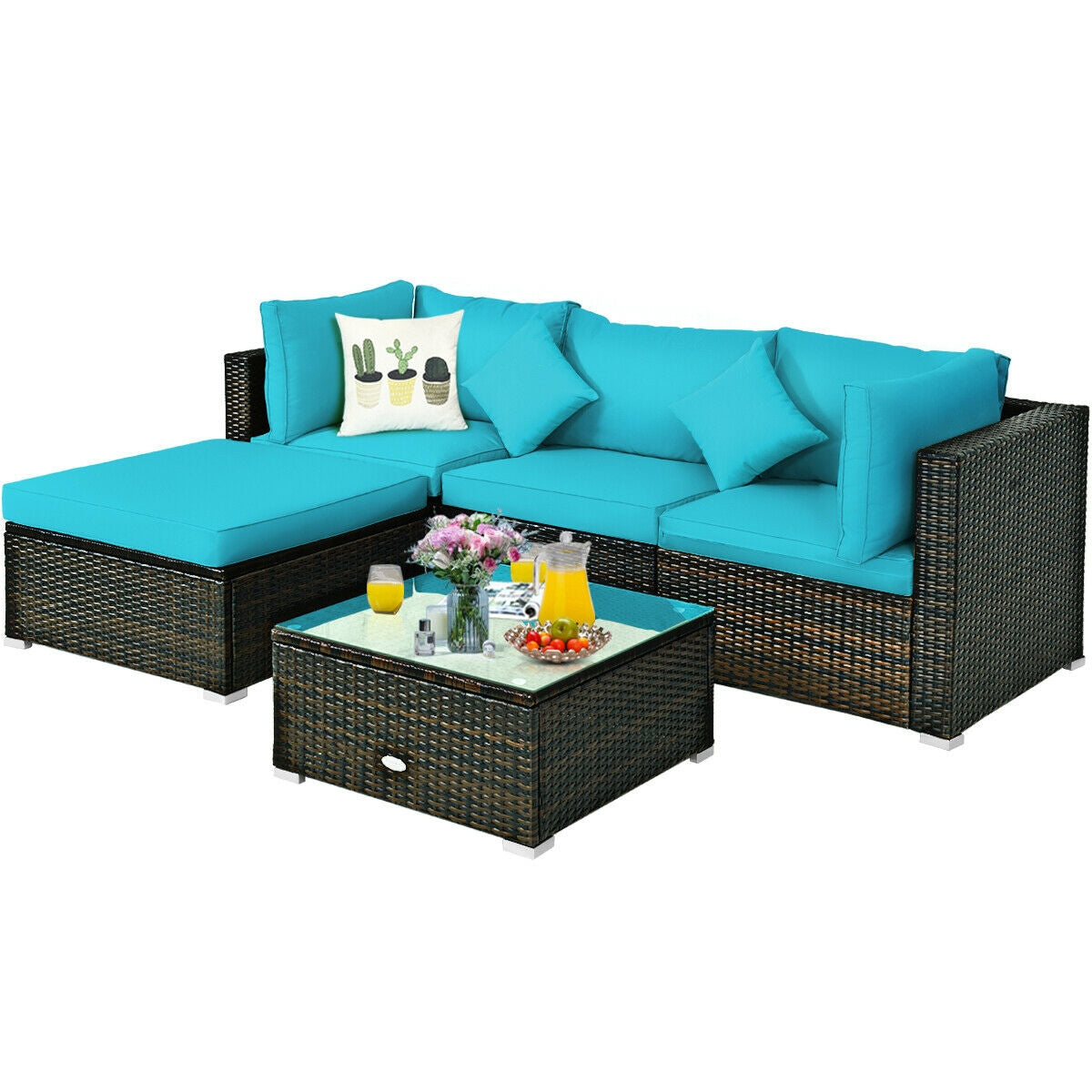 5 Pc Outdoor Patio Rattan Furniture Set, Turquoise Outdoor Sectionals at Gallery Canada