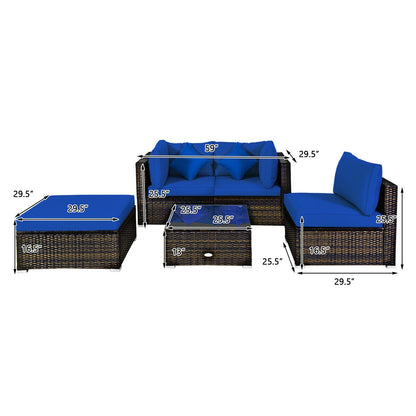 5 Pcs Outdoor Patio Rattan Furniture Set Sectional Conversation with Cushions, Navy Outdoor Sectionals at Gallery Canada