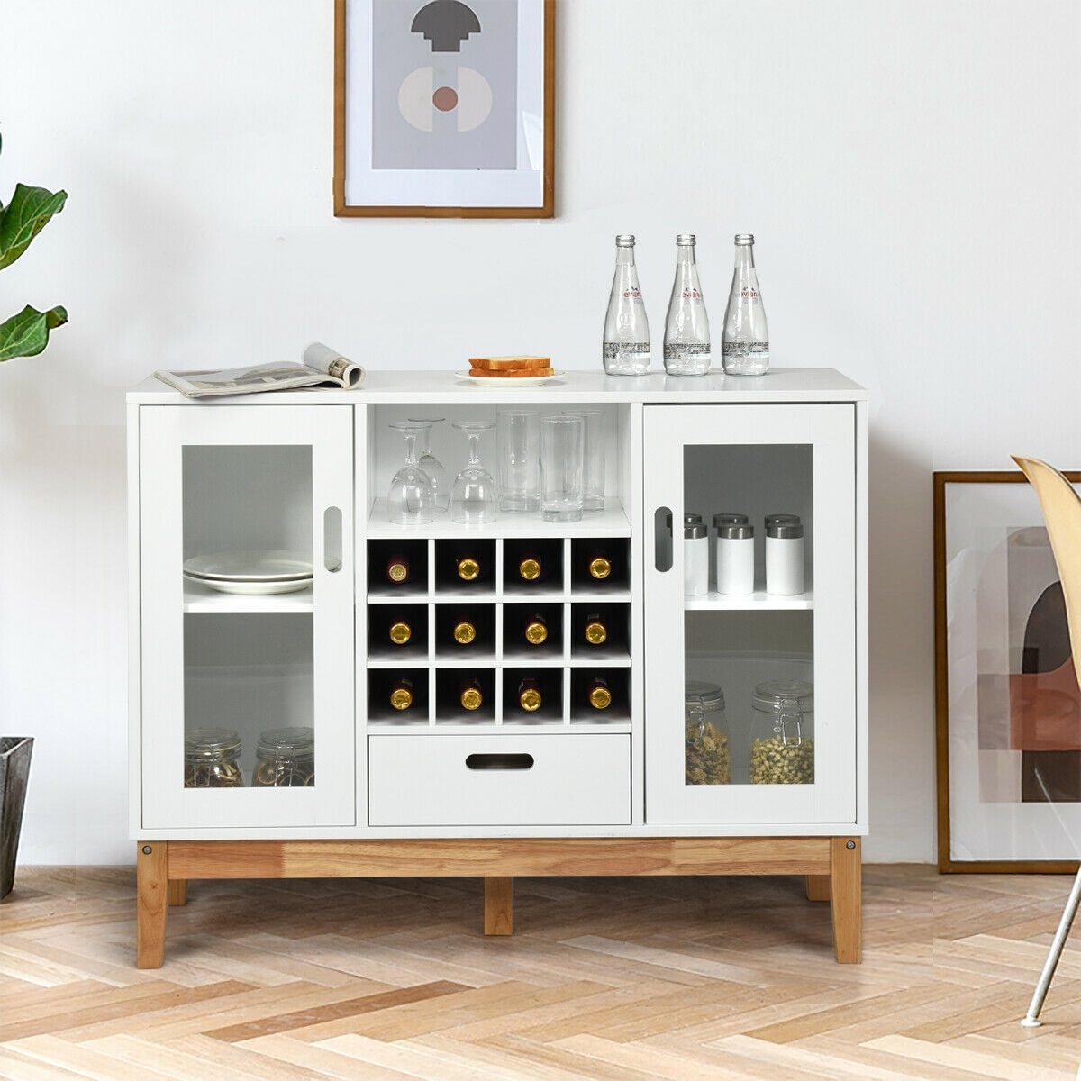 Wood Wine Storage Cabinet Sideboard Console Buffet Server, White Sideboards Cabinets & Buffets at Gallery Canada