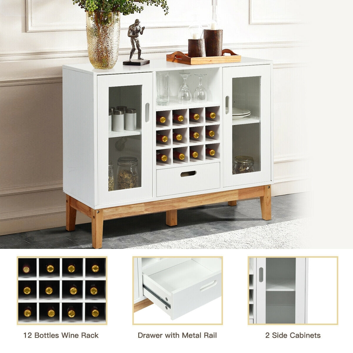 Wood Wine Storage Cabinet Sideboard Console Buffet Server, White Sideboards Cabinets & Buffets at Gallery Canada