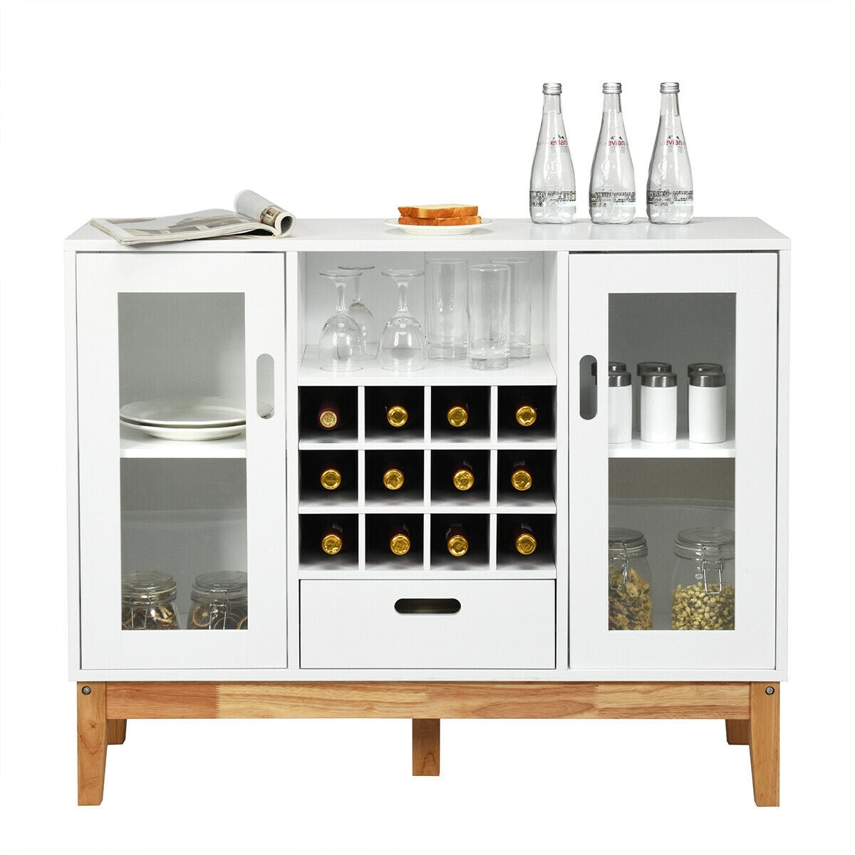 Wood Wine Storage Cabinet Sideboard Console Buffet Server, White Sideboards Cabinets & Buffets at Gallery Canada