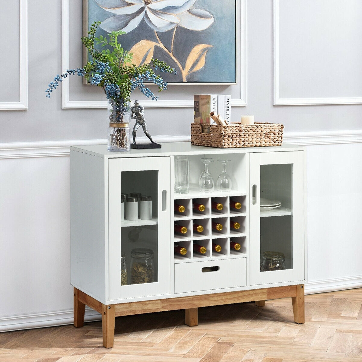 Wood Wine Storage Cabinet Sideboard Console Buffet Server, White Sideboards Cabinets & Buffets at Gallery Canada