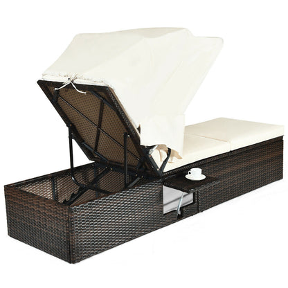 Outdoor Chaise Lounge Chair with Folding Canopy, White Outdoor Chaise Lounges at Gallery Canada
