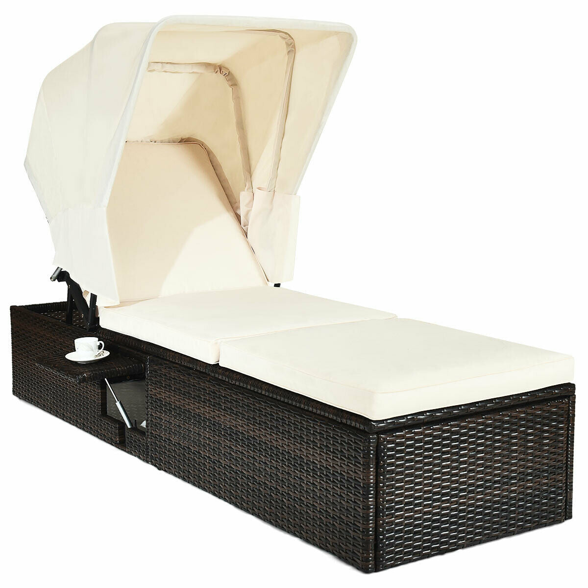 Outdoor Chaise Lounge Chair with Folding Canopy, White Outdoor Chaise Lounges White at Gallery Canada