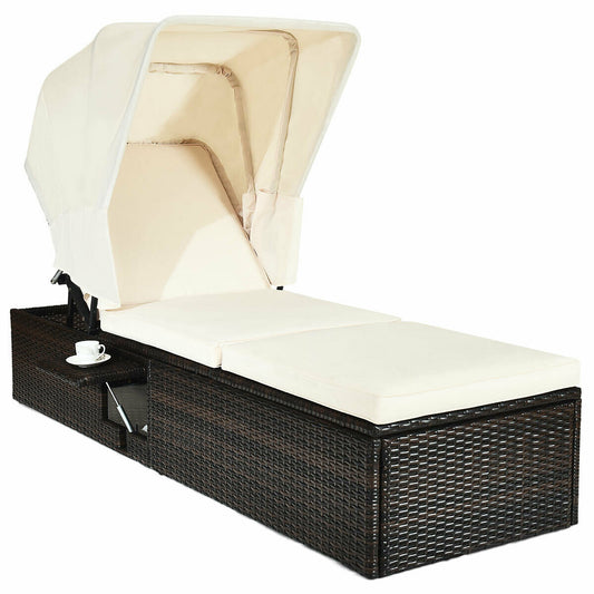 Outdoor Chaise Lounge Chair with Folding Canopy, White Outdoor Chaise Lounges White at Gallery Canada