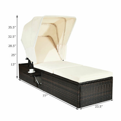 Outdoor Chaise Lounge Chair with Folding Canopy, White Outdoor Chaise Lounges at Gallery Canada