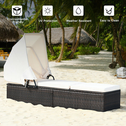 Outdoor Chaise Lounge Chair with Folding Canopy, White Outdoor Chaise Lounges at Gallery Canada