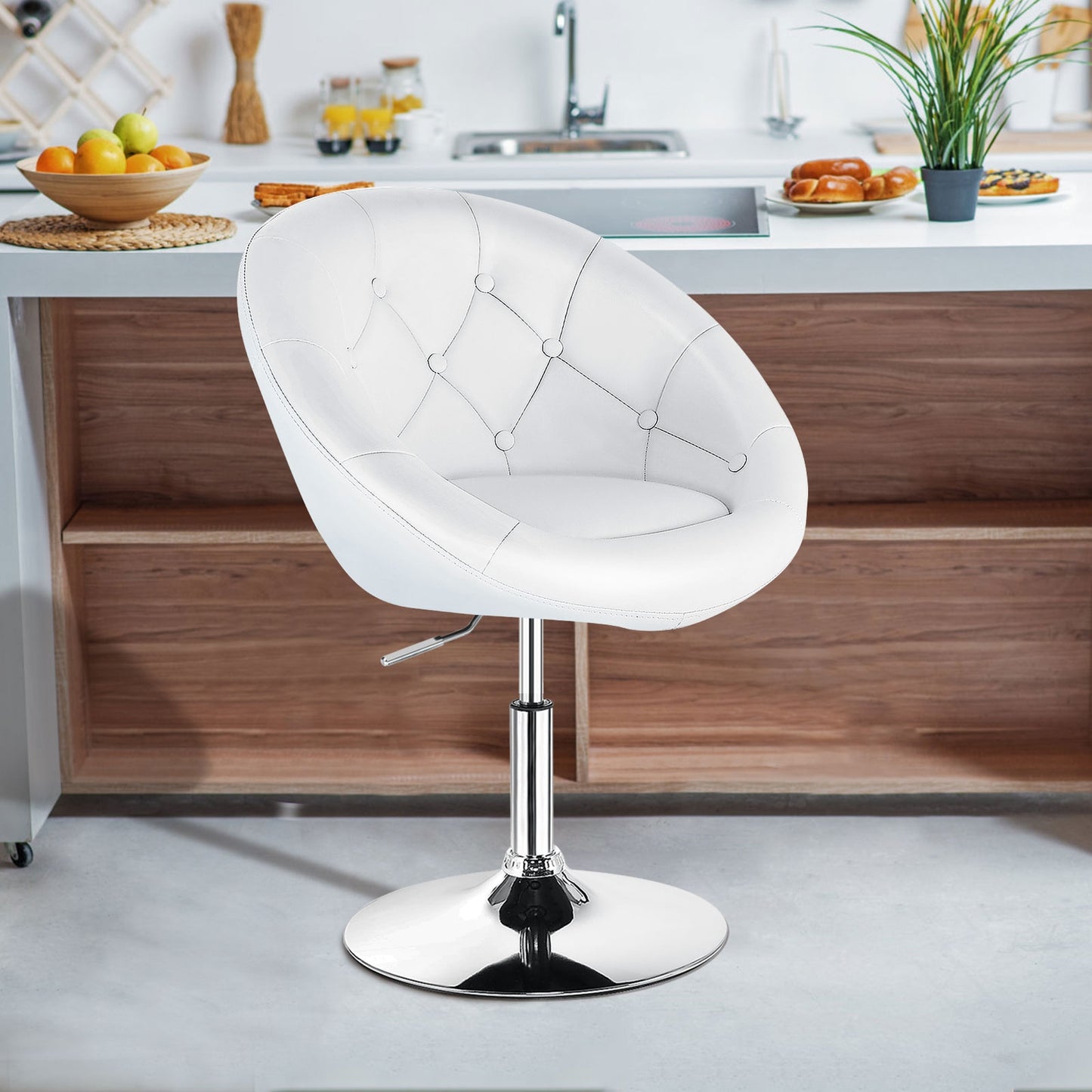 1 Piece Adjustable Modern Swivel Round Tufted, White Leisure Chairs at Gallery Canada