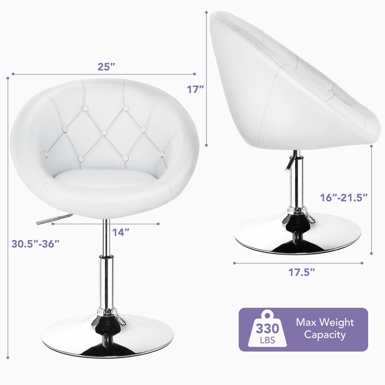 1 Piece Adjustable Modern Swivel Round Tufted, White Leisure Chairs at Gallery Canada