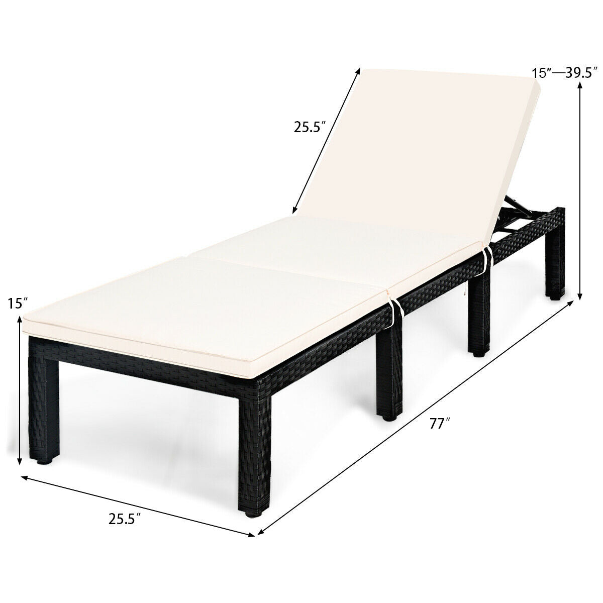Patio Rattan Cushioned Height Adjustable Lounge Chair, White Outdoor Chaise Lounges at Gallery Canada