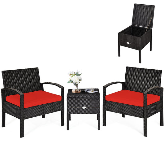 3 Piece PE Rattan Wicker Sofa Set with Washable and Removable Cushion for Patio, Red Patio Conversation Sets Red at Gallery Canada