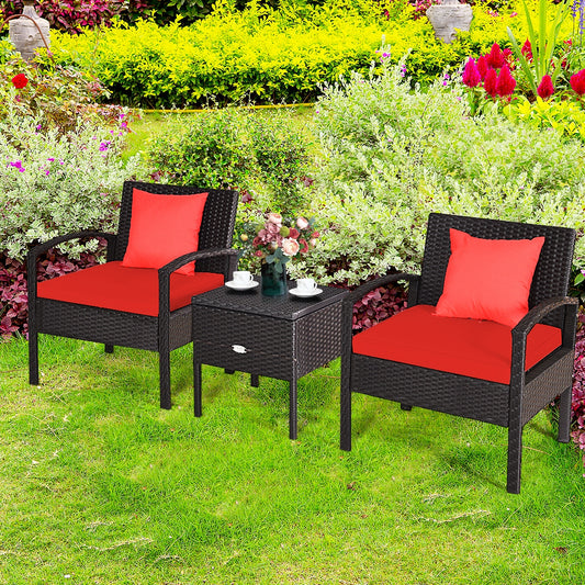 3 Piece PE Rattan Wicker Sofa Set with Washable and Removable Cushion for Patio, Red Patio Conversation Sets Red at Gallery Canada