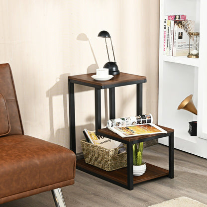 3-Tier Sofa Side Table Night Stand, Brown - Gallery Canada