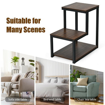 3-Tier Sofa Side Table Night Stand, Brown