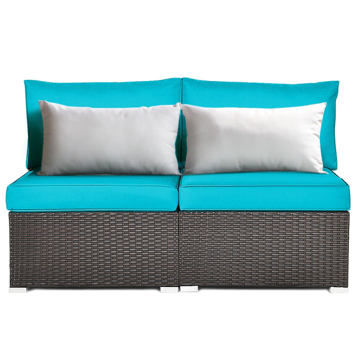 2 Pieces Patio Rattan Armless Sofa Set with 2 Cushions and 2 Pillows, Blue Outdoor Sectionals at Gallery Canada