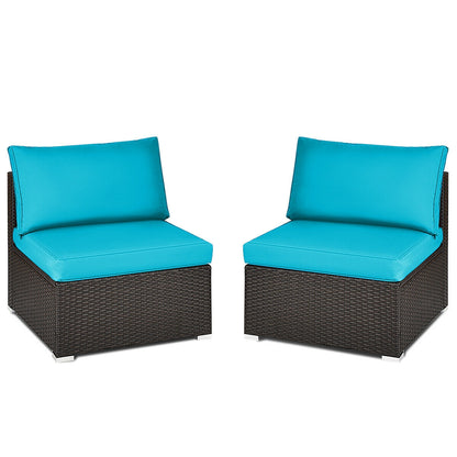 2 Pieces Patio Rattan Armless Sofa Set with 2 Cushions and 2 Pillows, Blue Outdoor Sectionals at Gallery Canada