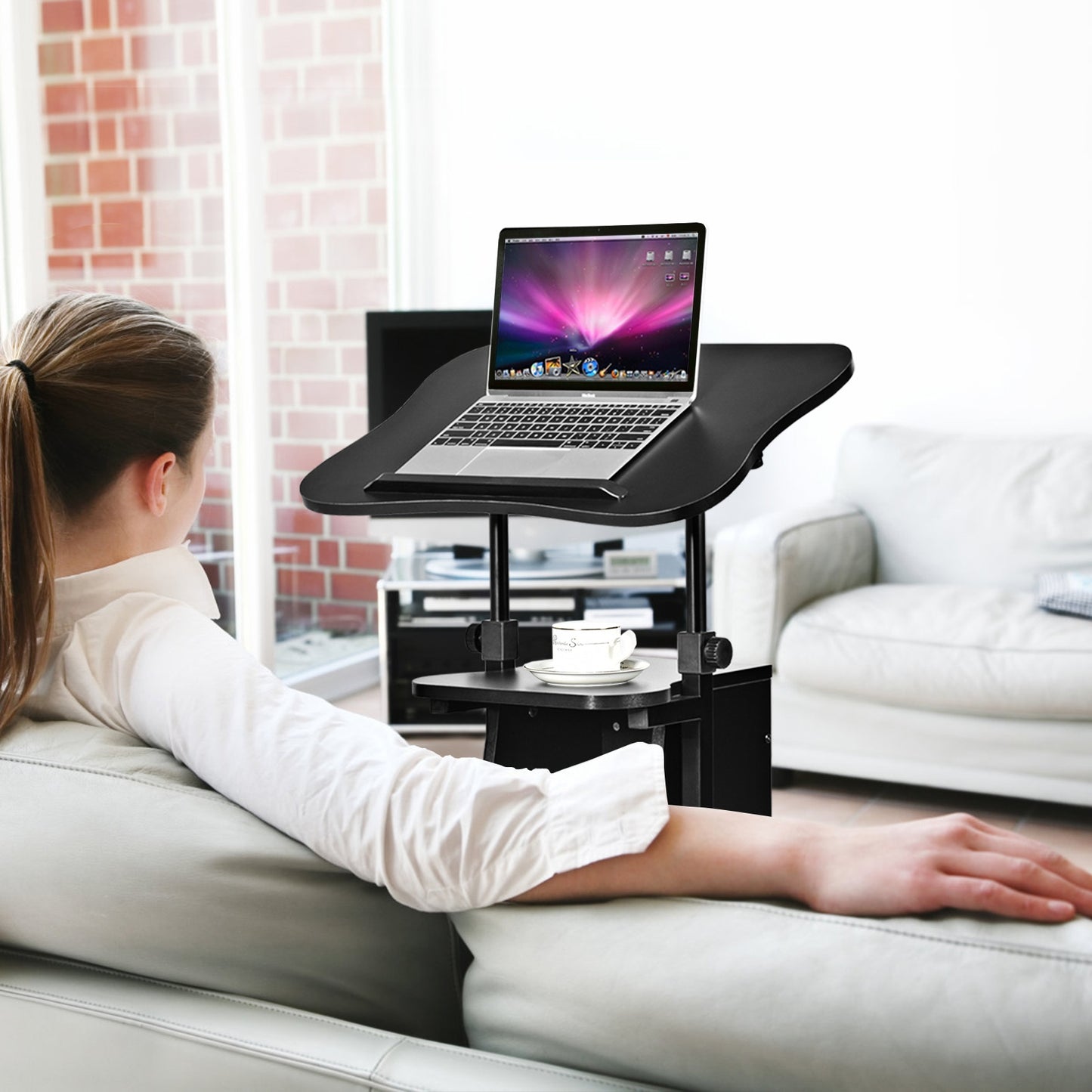 Sit-to-Stand Laptop Desk Cart Height Adjustable with Storage, Black Laptop Tables & Printer Stands at Gallery Canada