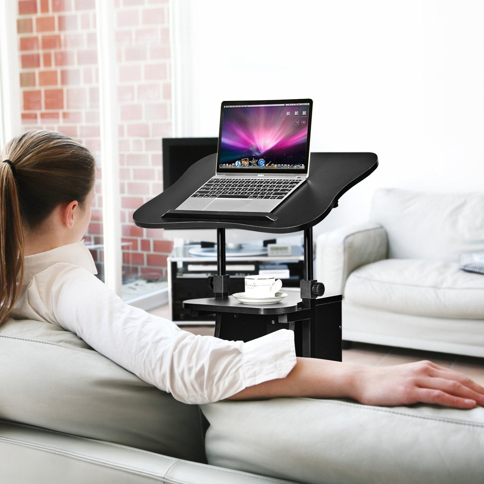 Sit-to-Stand Laptop Desk Cart Height Adjustable with Storage, Black - Gallery Canada