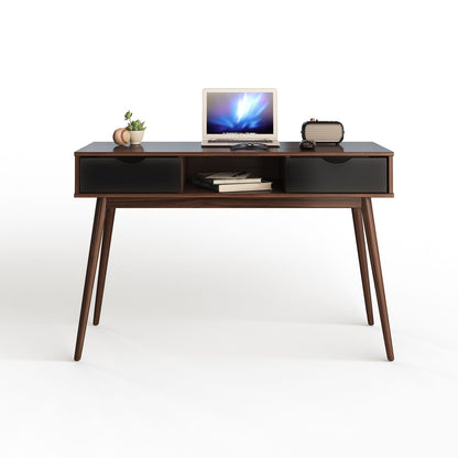 Mid Century Wooden Computer Desk with Storage Drawers, Walnut - Gallery Canada
