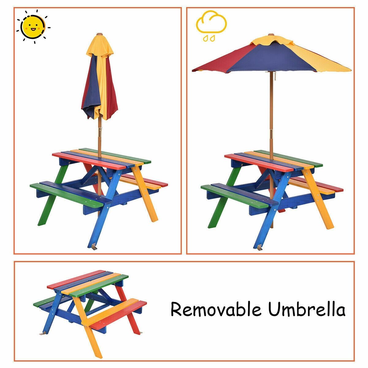 4 Seat Kids Picnic Table with Umbrella, Multicolor at Gallery Canada