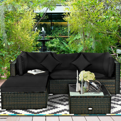 5 Pcs Outdoor Patio Rattan Furniture Set Sectional Conversation with Cushions, Black Outdoor Sectionals at Gallery Canada