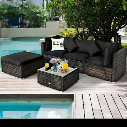 5 Pcs Outdoor Patio Rattan Furniture Set Sectional Conversation with Cushions, Black Outdoor Sectionals at Gallery Canada