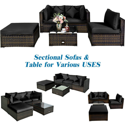 5 Pcs Outdoor Patio Rattan Furniture Set Sectional Conversation with Cushions, Black Outdoor Sectionals at Gallery Canada
