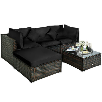 5 Pcs Outdoor Patio Rattan Furniture Set Sectional Conversation with Cushions, Black Outdoor Sectionals at Gallery Canada