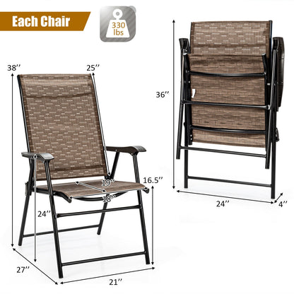 2 Pieces Outdoor Patio Folding Chair with Armrest for Camping Garden, Brown Patio Dining Chairs at Gallery Canada