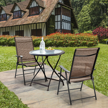 2 Pieces Outdoor Patio Folding Chair with Armrest for Camping Garden, Brown Patio Dining Chairs at Gallery Canada