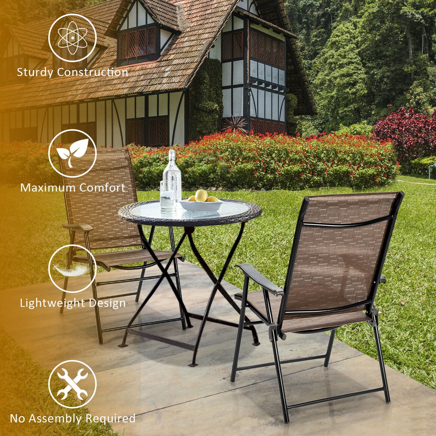 2 Pieces Outdoor Patio Folding Chair with Armrest for Camping Garden, Brown Patio Dining Chairs at Gallery Canada