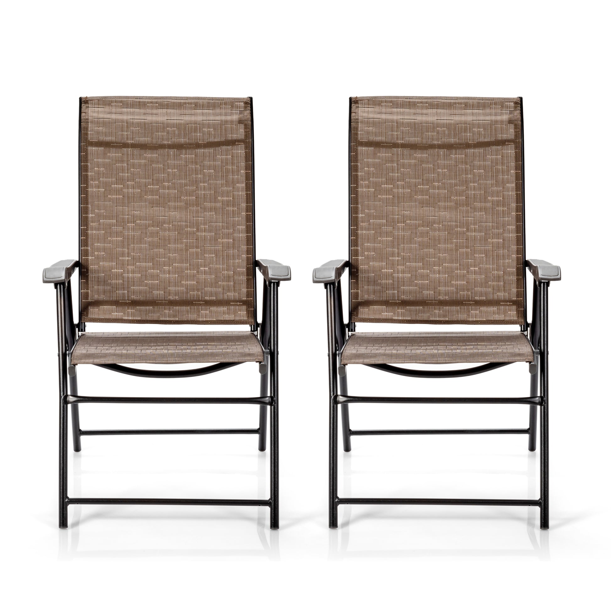 2 Pieces Outdoor Patio Folding Chair with Armrest for Camping Garden, Brown Patio Dining Chairs at Gallery Canada
