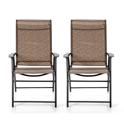 2 Pieces Outdoor Patio Folding Chair with Armrest for Camping Garden, Brown Patio Dining Chairs at Gallery Canada