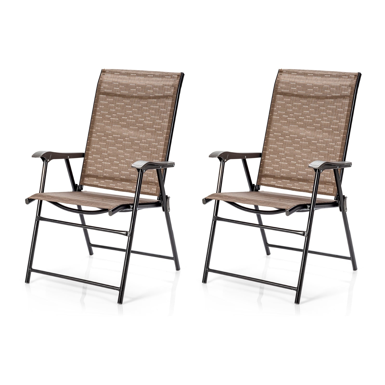 2 Pieces Outdoor Patio Folding Chair with Armrest for Camping Garden, Brown Patio Dining Chairs Brown at Gallery Canada