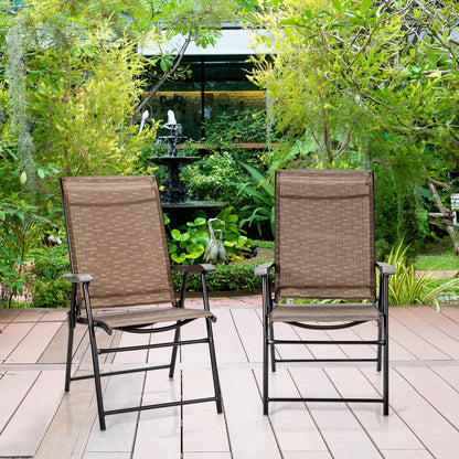2 Pieces Outdoor Patio Folding Chair with Armrest for Camping Garden, Brown Patio Dining Chairs at Gallery Canada