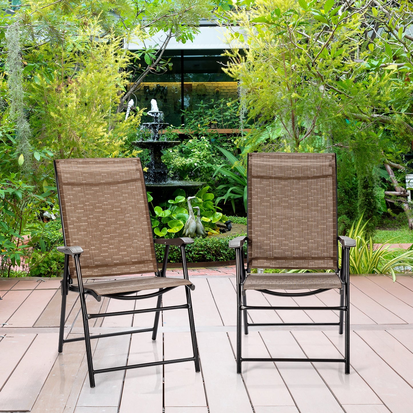 Outdoor Patio Folding Chair With Armrest, 2 Pieces, Brown Patio Dining Chairs at Gallery Canada