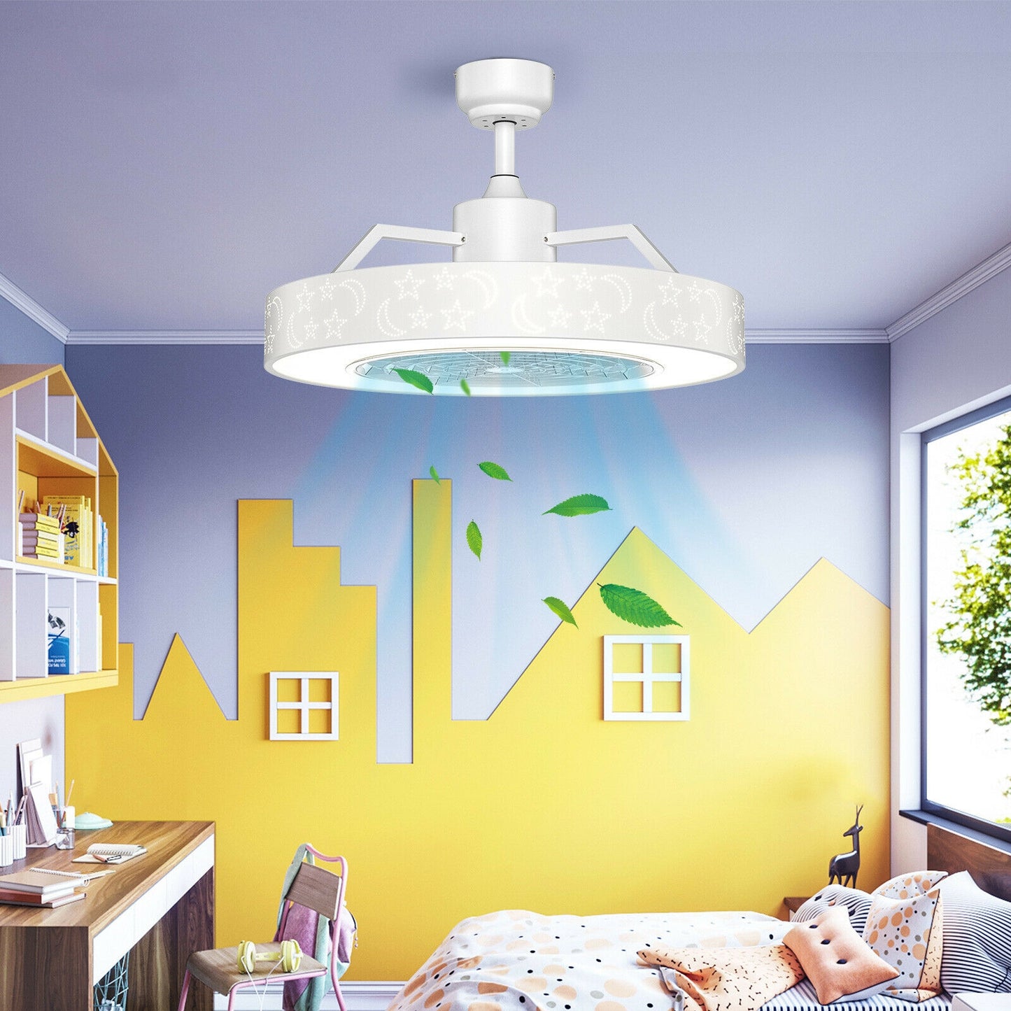 23 Inch Ceiling Fan with LED Light and Remote Control, White Ceiling Fans at Gallery Canada