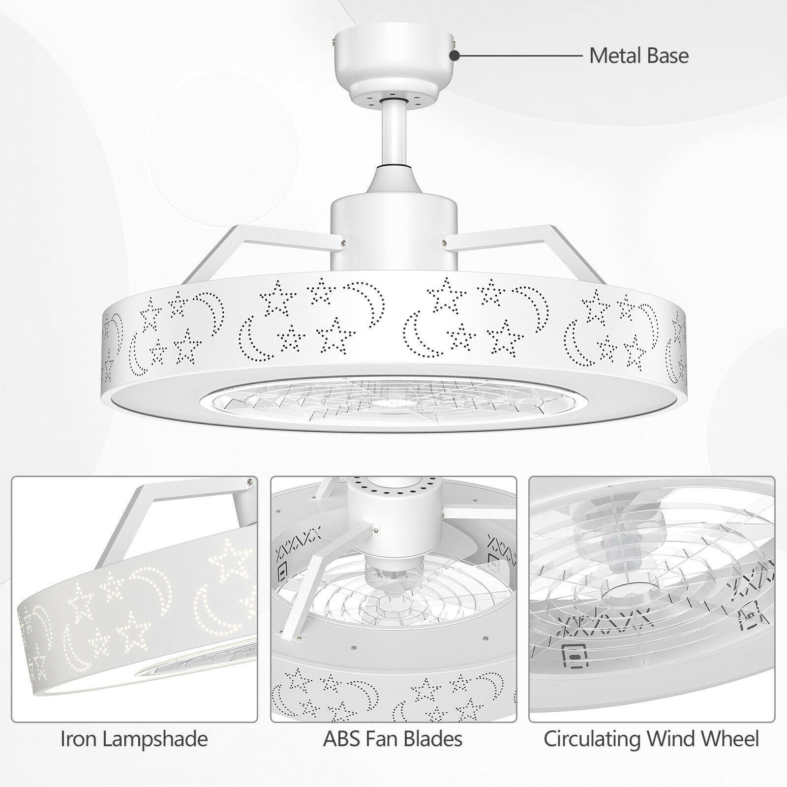 23 Inch Ceiling Fan with LED Light and Remote Control, White Ceiling Fans at Gallery Canada