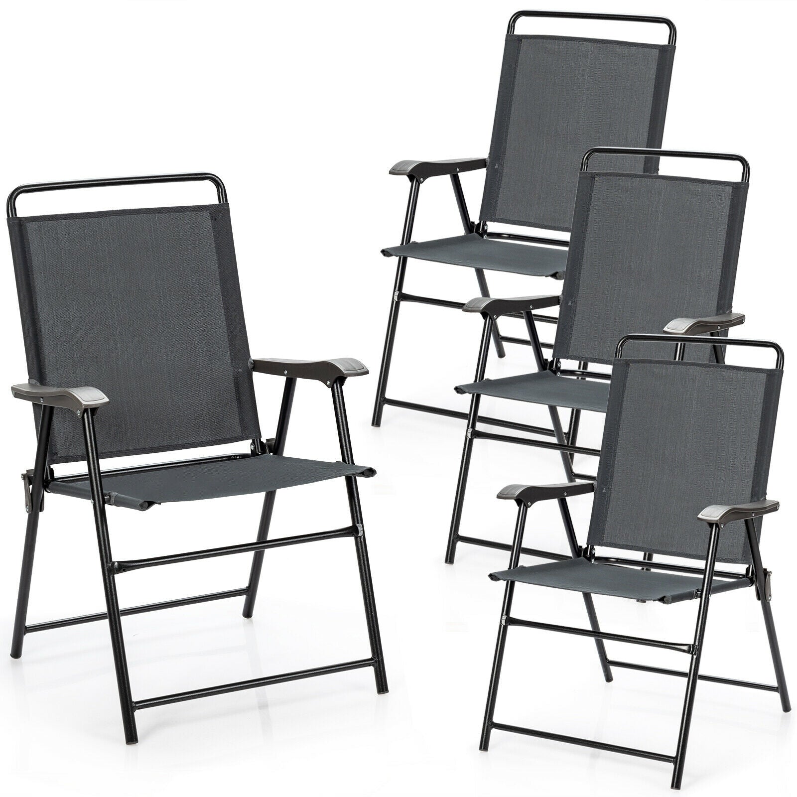 4 Pieces Portable Outdoor Folding Chair with Armrest, Gray Patio Dining Chairs at Gallery Canada