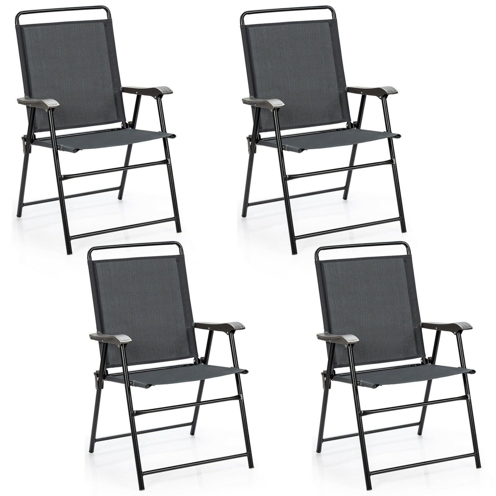4 Pieces Portable Outdoor Folding Chair with Armrest, Gray Patio Dining Chairs Gray at Gallery Canada