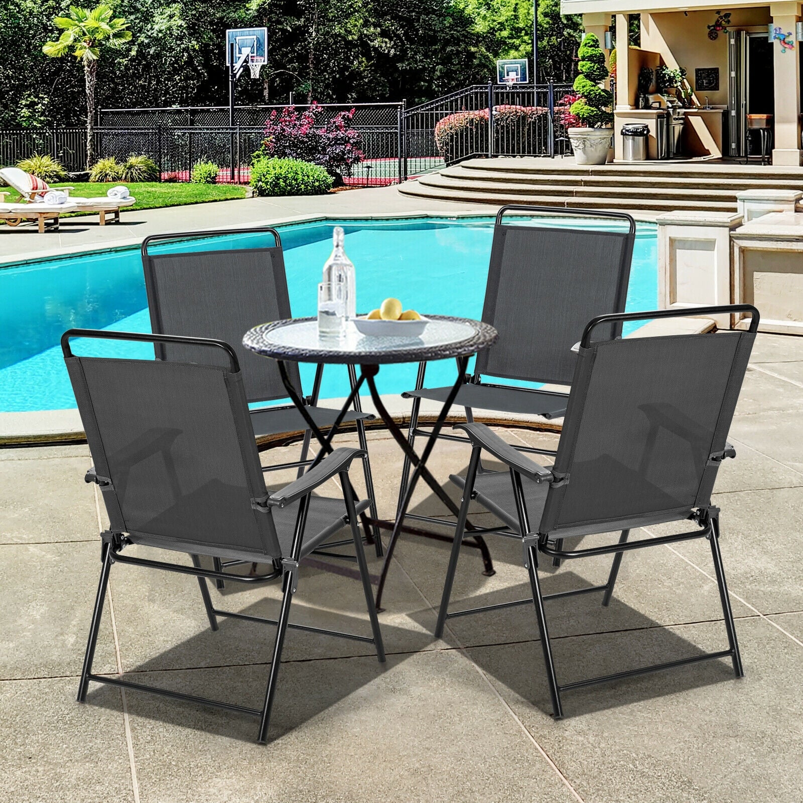 4 Pieces Portable Outdoor Folding Chair with Armrest, Gray Patio Dining Chairs at Gallery Canada