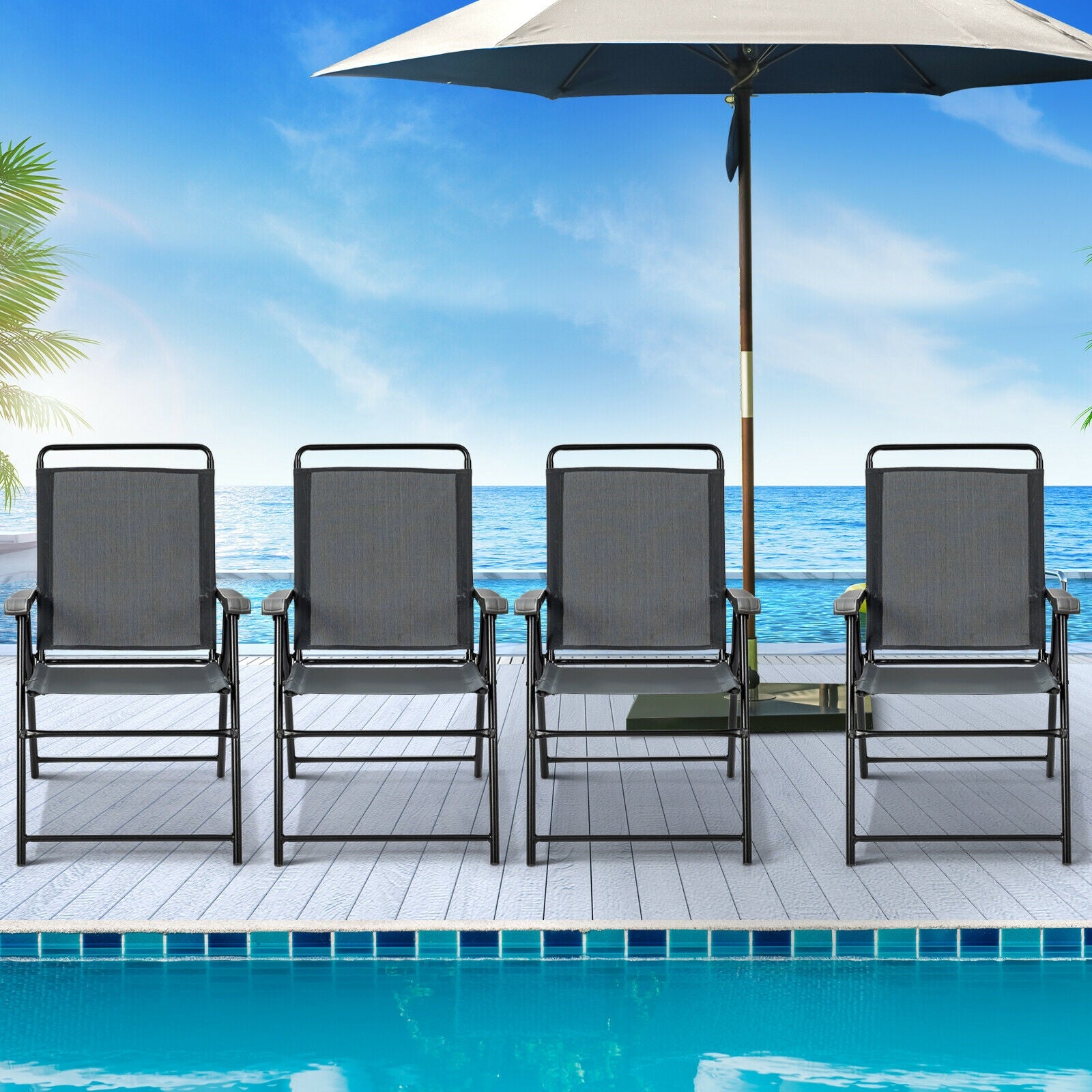 4 Pieces Portable Outdoor Folding Chair with Armrest, Gray Patio Dining Chairs at Gallery Canada