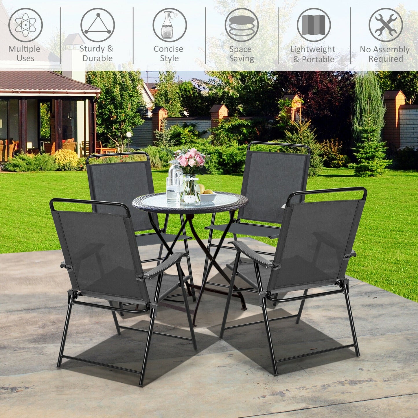 4 Pieces Portable Outdoor Folding Chair with Armrest, Gray Patio Dining Chairs at Gallery Canada