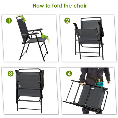4 Pieces Portable Outdoor Folding Chair with Armrest, Gray Patio Dining Chairs at Gallery Canada